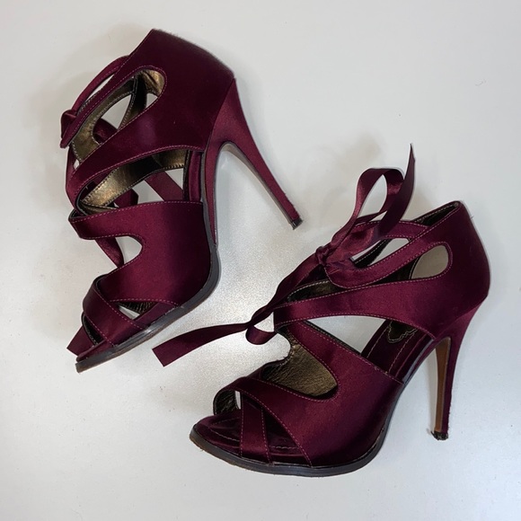 Leon Max Shoes - Leon Max I Wine Stiletto Heels W/ Silk Ribbon 7